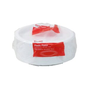 9″ White Plastic Plates | Packaged