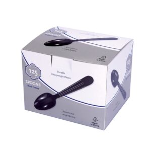 Finesse Black Plastic Spoons | Packaged